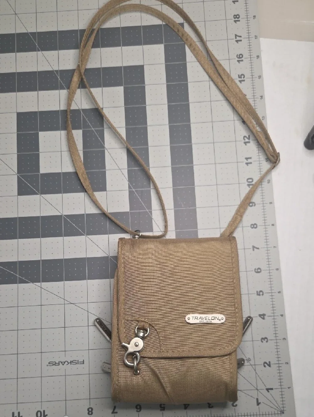 Travelon Small Crossbody Security Pouch in Beige With Belt Clip
